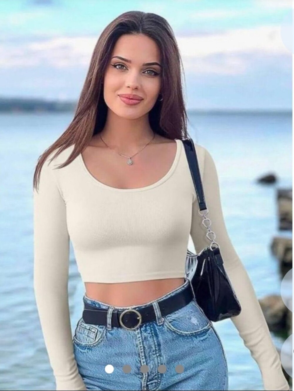 OQQ Beige Ribbed Crop Top - Soft Stretch Fit